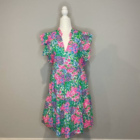 Lilly Pulitzer Pink and Green Floral Midi Dress - Picture 2 of 8